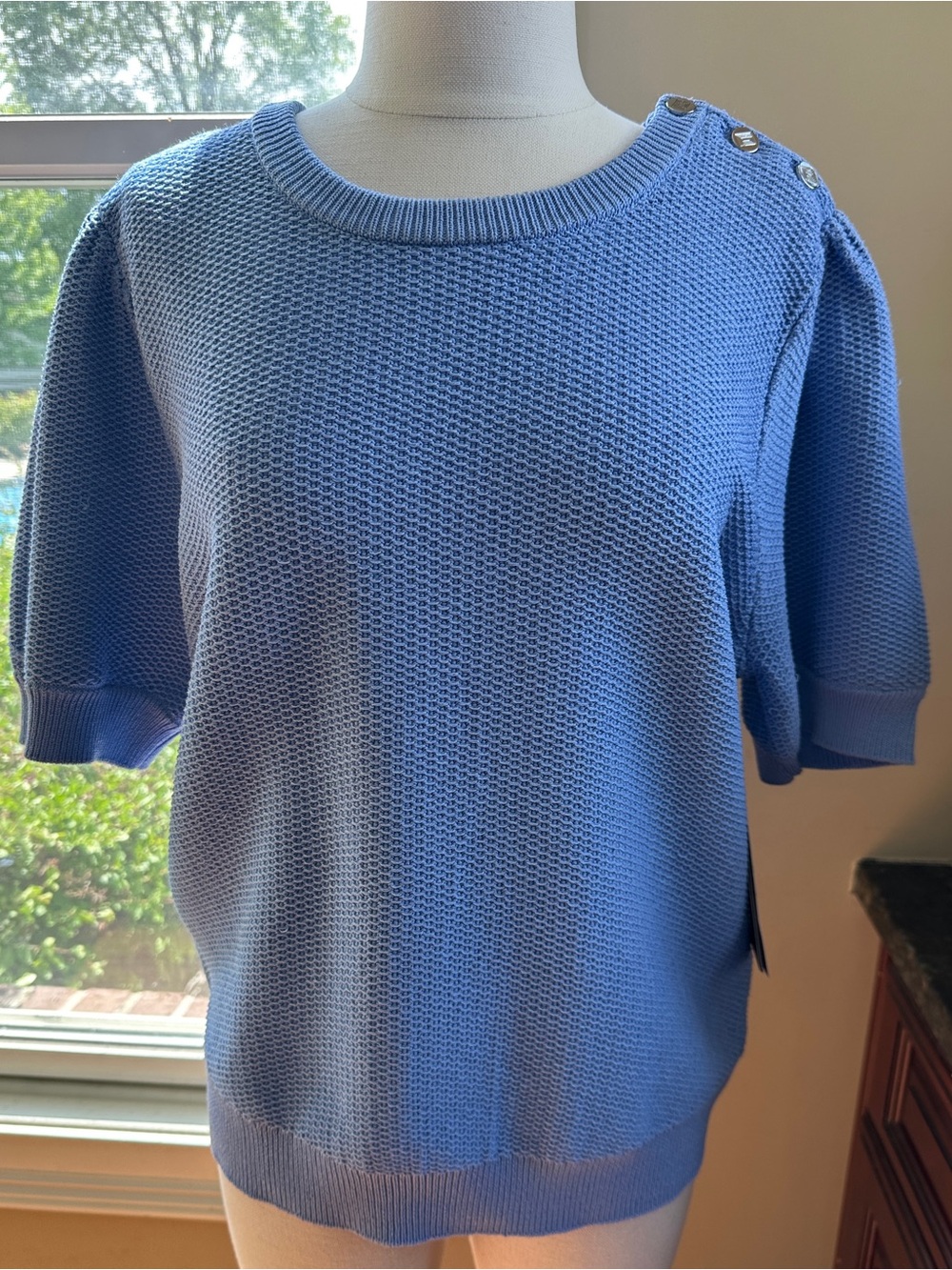 Karl Lagerfeld Blue Knit Sweater, New With Tags, size Large